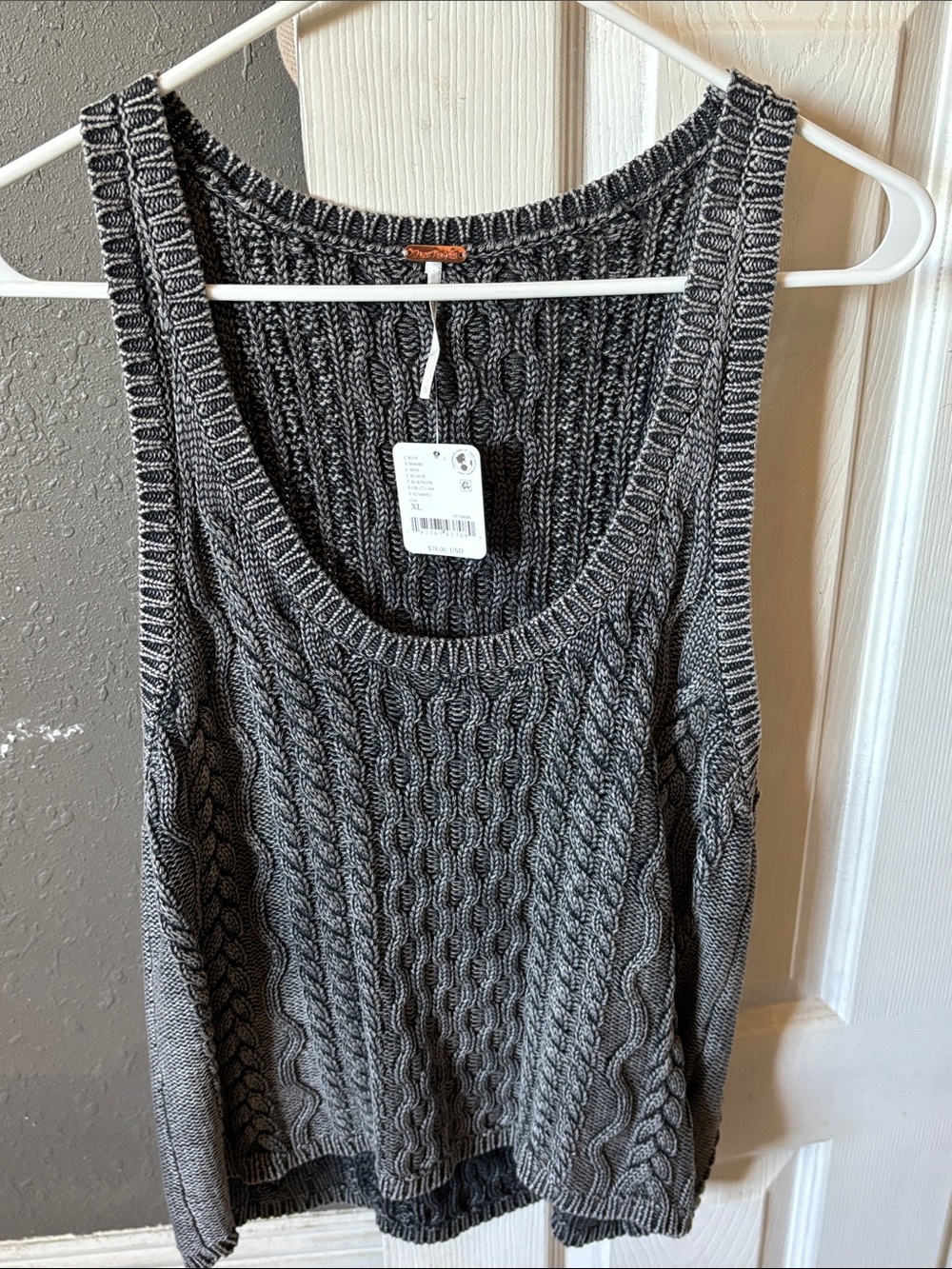 Free People Black Marled Cable Knit Tank